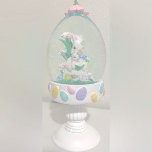 Easter Bunny and Baby Bunny Reading a Book Snow Globe
